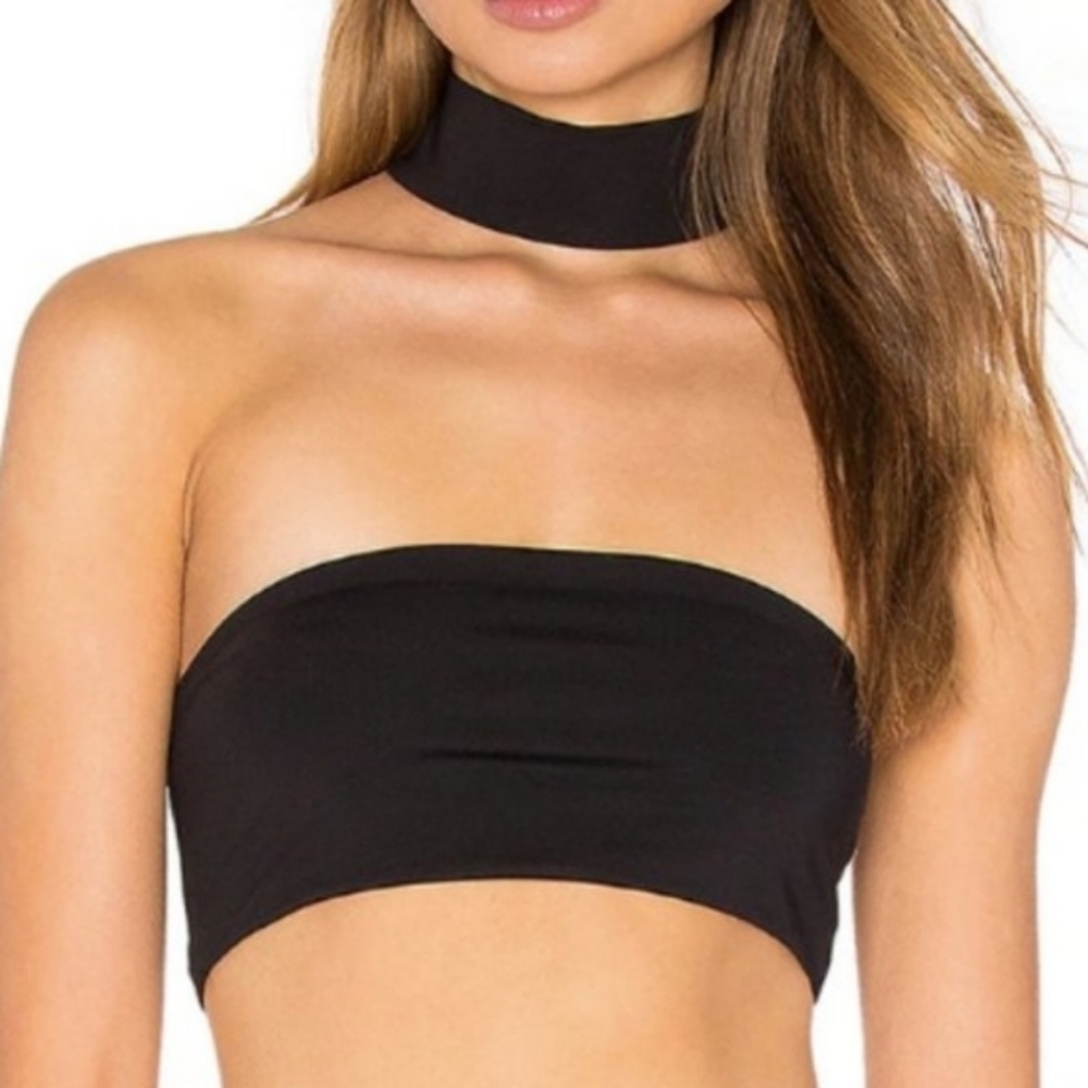 Onia Laura Zip Choker Bikini Top Jet Black S
